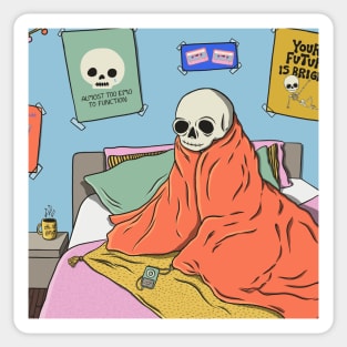 Skeleton On Bed Sticker